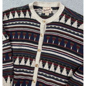 WOOLRICH Handknit Aztec Cardigan Sweater M USA Button Fall Sweatshirt